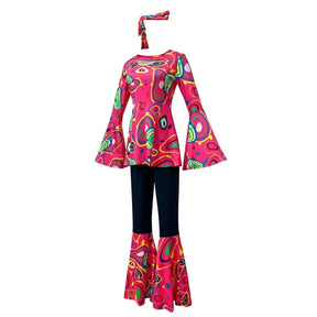 Fantasia de Halloween Adulta Conjunto Hippie Retrô de Calça Boca de Sino