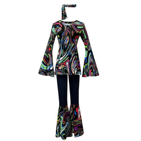 Fantasia de Halloween Adulta Conjunto Hippie Retrô de Calça Boca de Sino