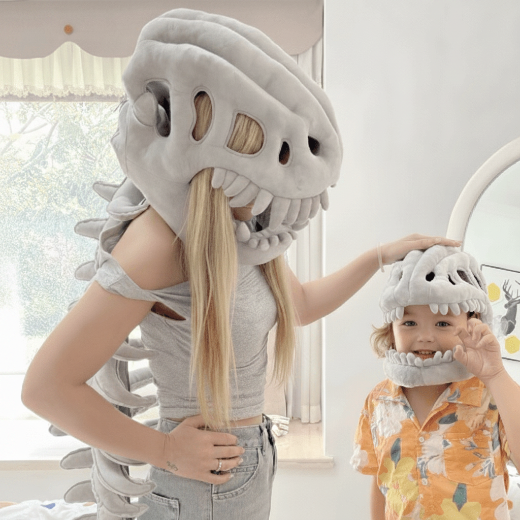 Fantasia de Halloween Esqueleto de Dinossauro de Pelúcia Roupa de Festa Infantil