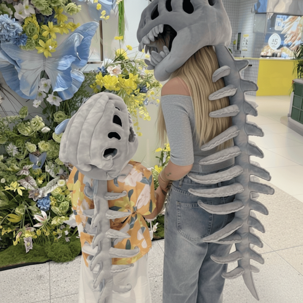 Fantasia de Halloween Esqueleto de Dinossauro de Pelúcia Roupa de Festa Infantil