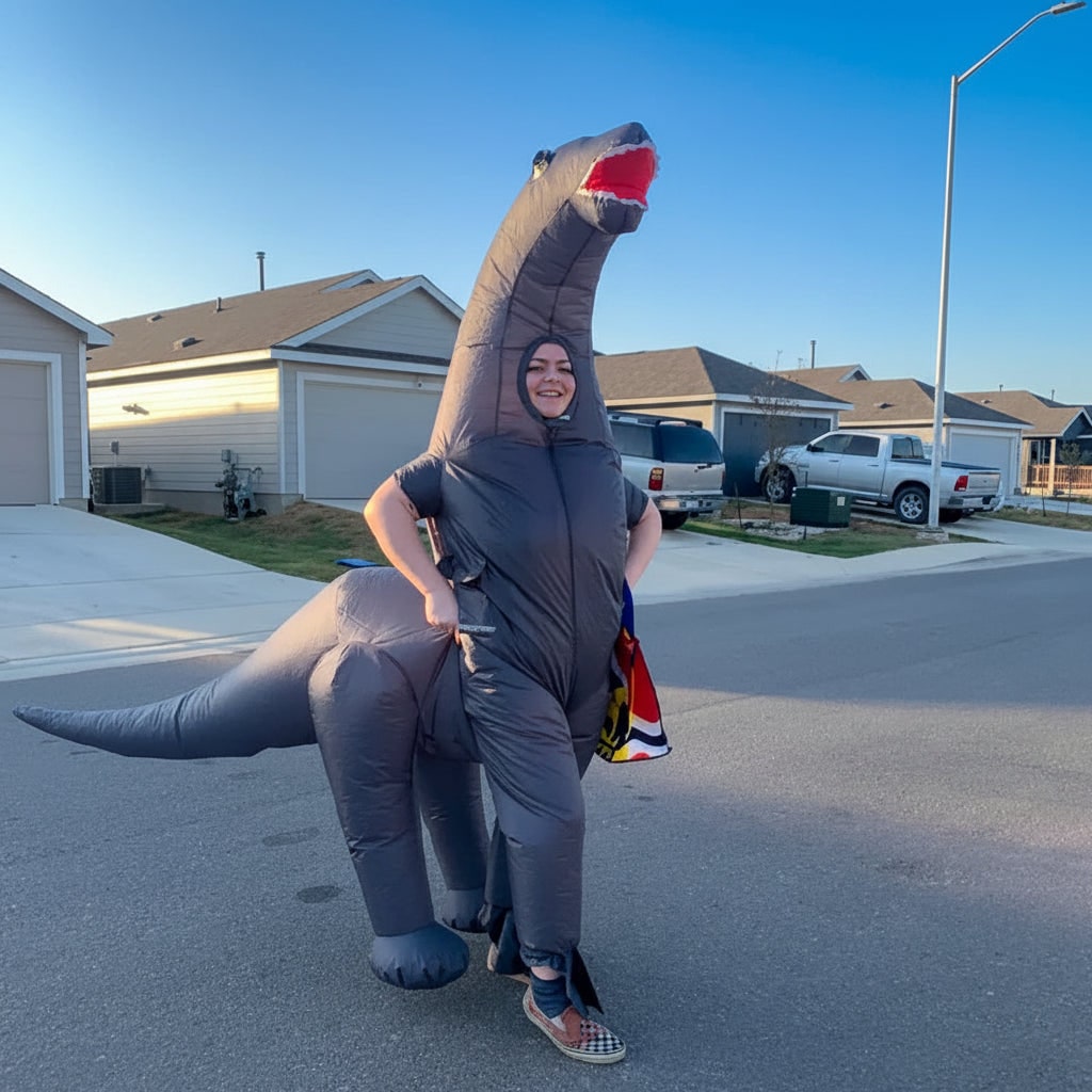 Fantasia de Dinossauro Inflável Engraçada para Halloween e Festas