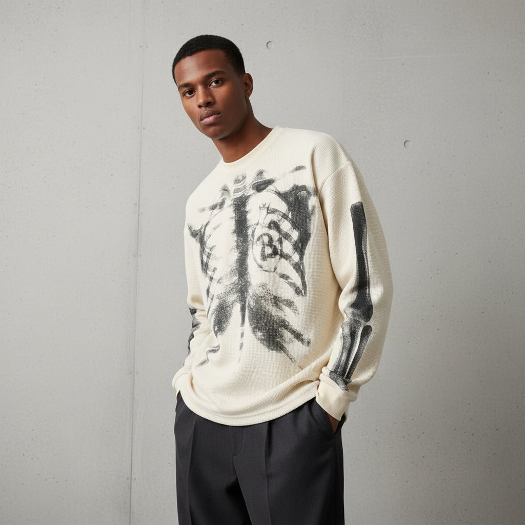 Fantasia de Halloween Camiseta de Esqueleto Masculina