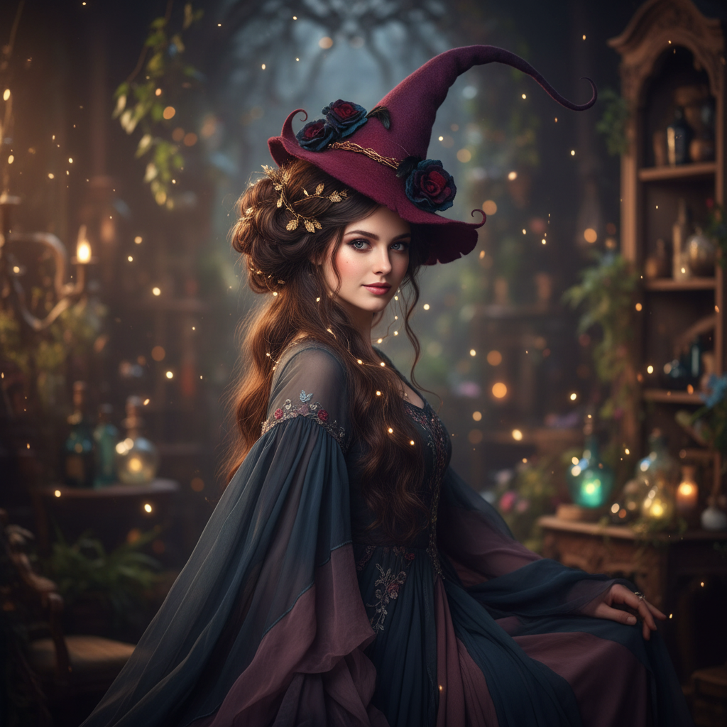 Fantasia de Halloween Chapéu de Bruxa com Design Floral