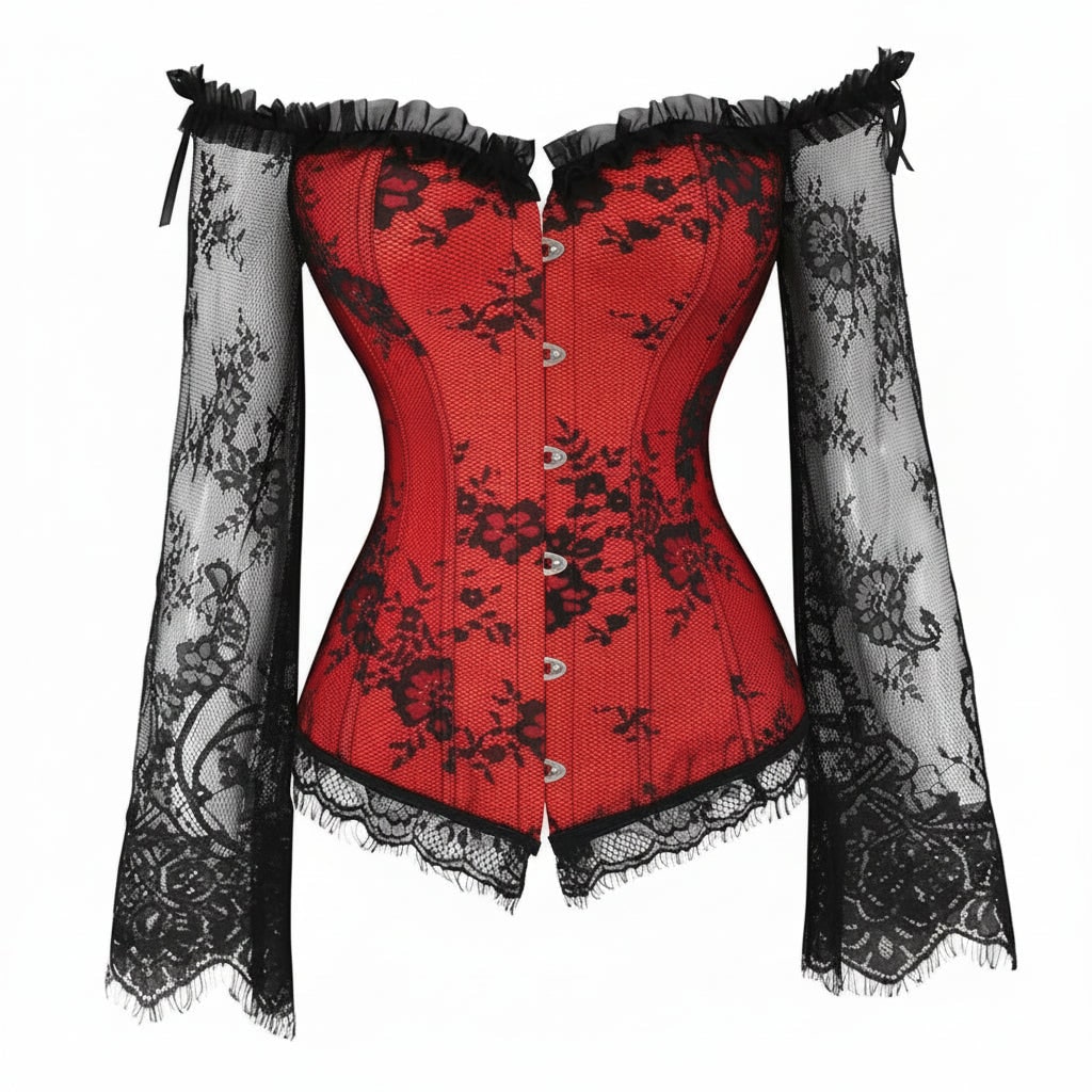 Fantasia de Halloween Feminina Gótica com Corset e Mangas de Renda