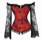 Fantasia de Halloween Feminina Gótica com Corset e Mangas de Renda
