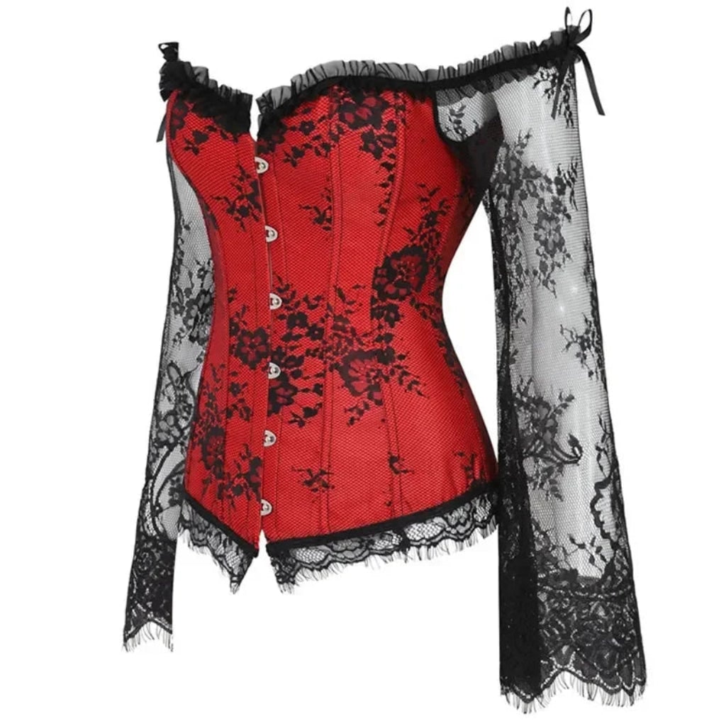 Fantasia de Halloween Feminina Gótica com Corset e Mangas de Renda