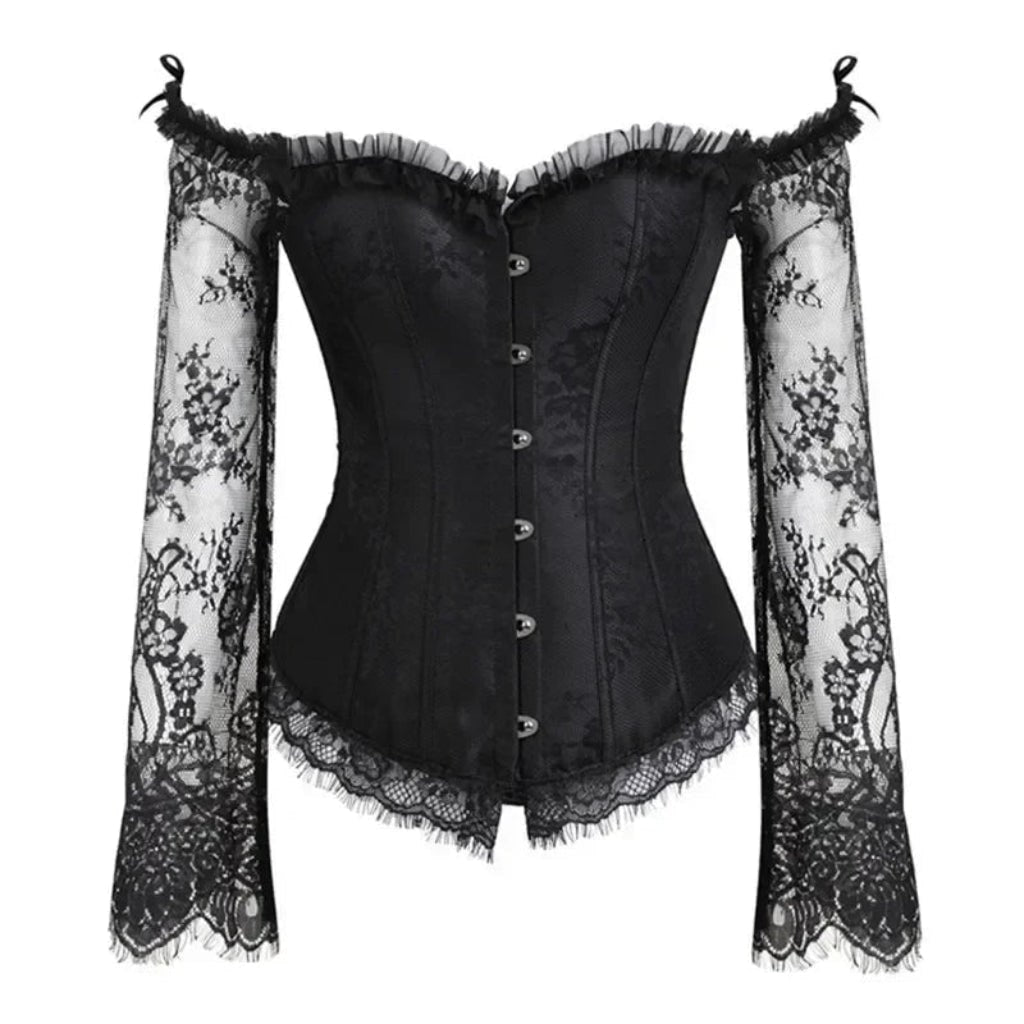 Fantasia de Halloween Feminina Gótica com Corset e Mangas de Renda