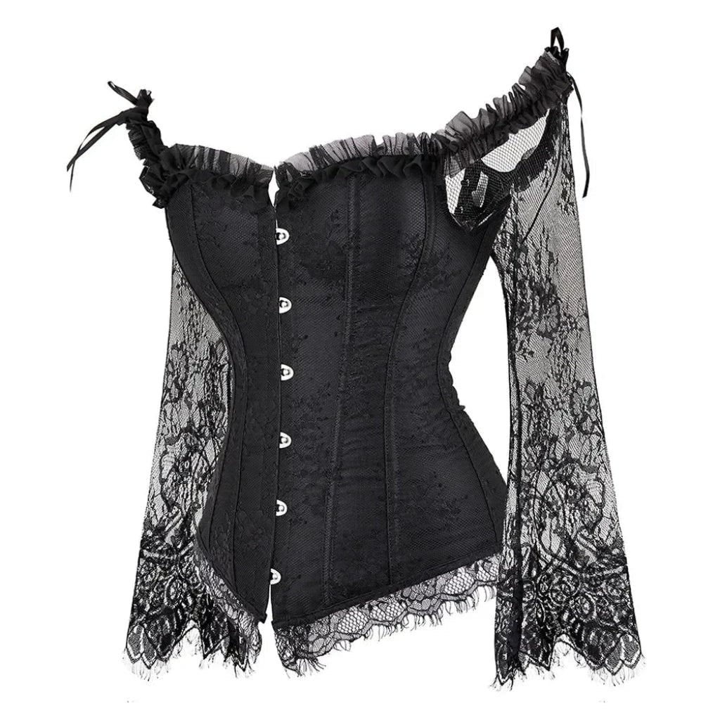 Fantasia de Halloween Feminina Gótica com Corset e Mangas de Renda