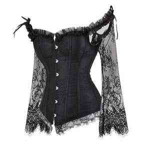 Fantasia de Halloween Feminina Gótica com Corset e Mangas de Renda
