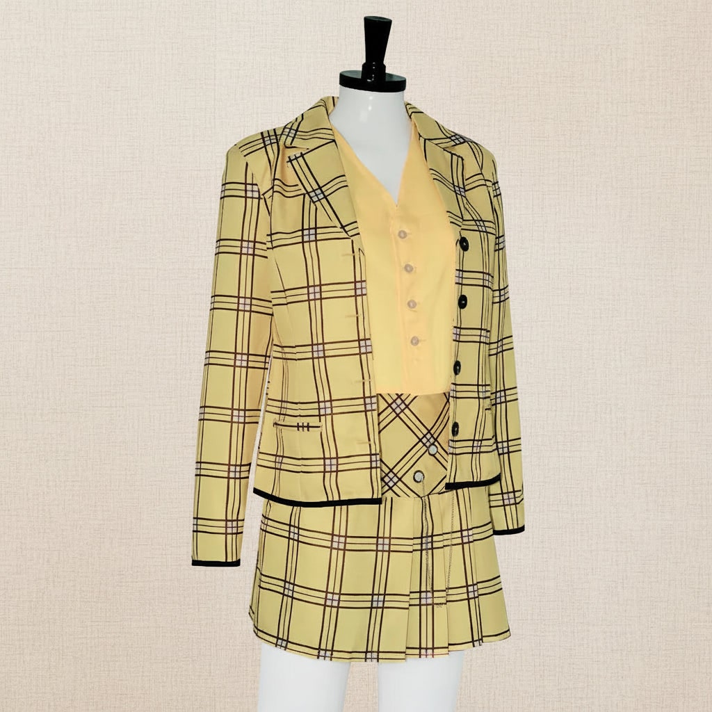 Conjunto de Blazer e Saia Xadrez Feminino para Fantasia de Halloween