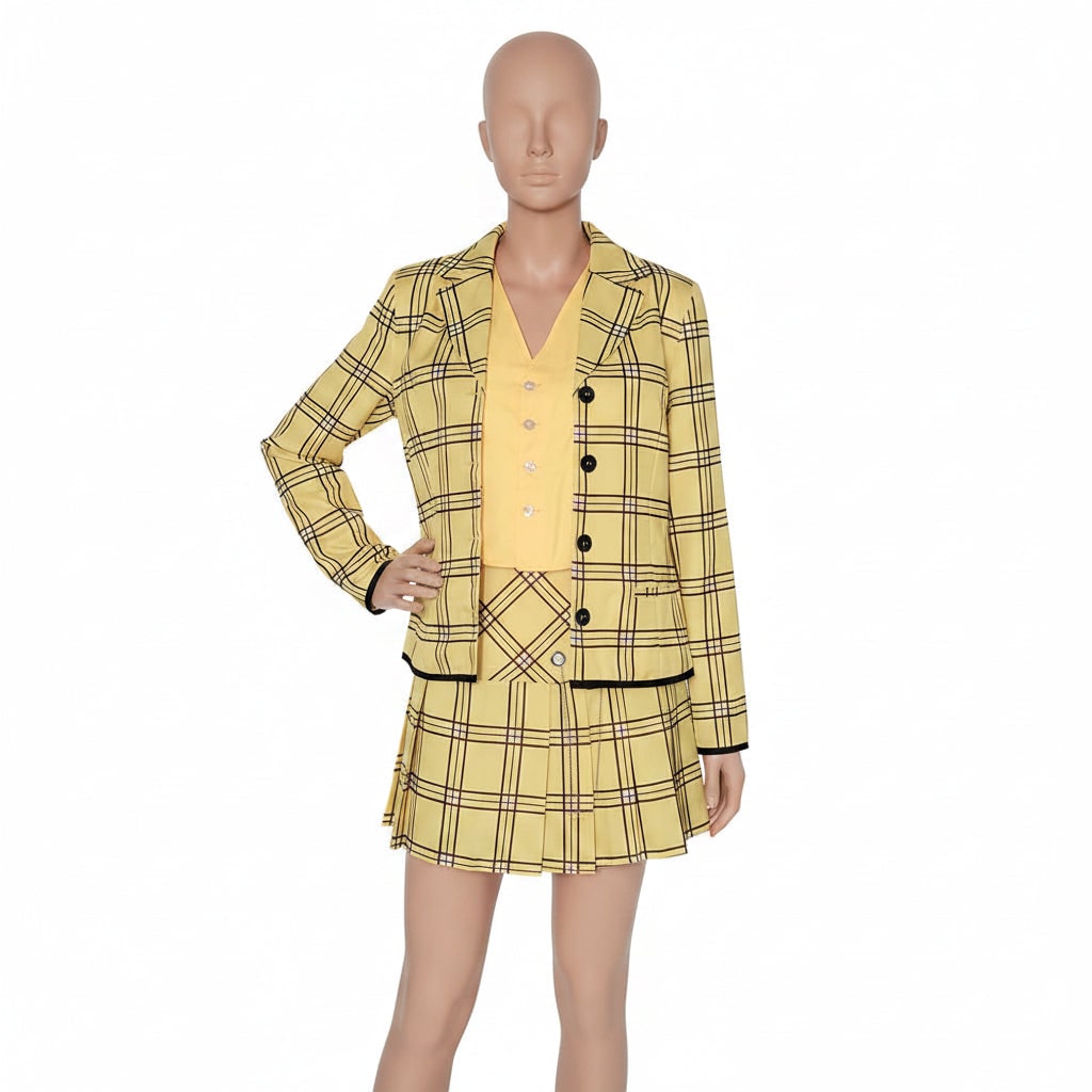 Conjunto de Blazer e Saia Xadrez Feminino para Fantasia de Halloween