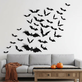 Conjunto de Adesivos de Parede 3D de Morcego para Decoração de Halloween