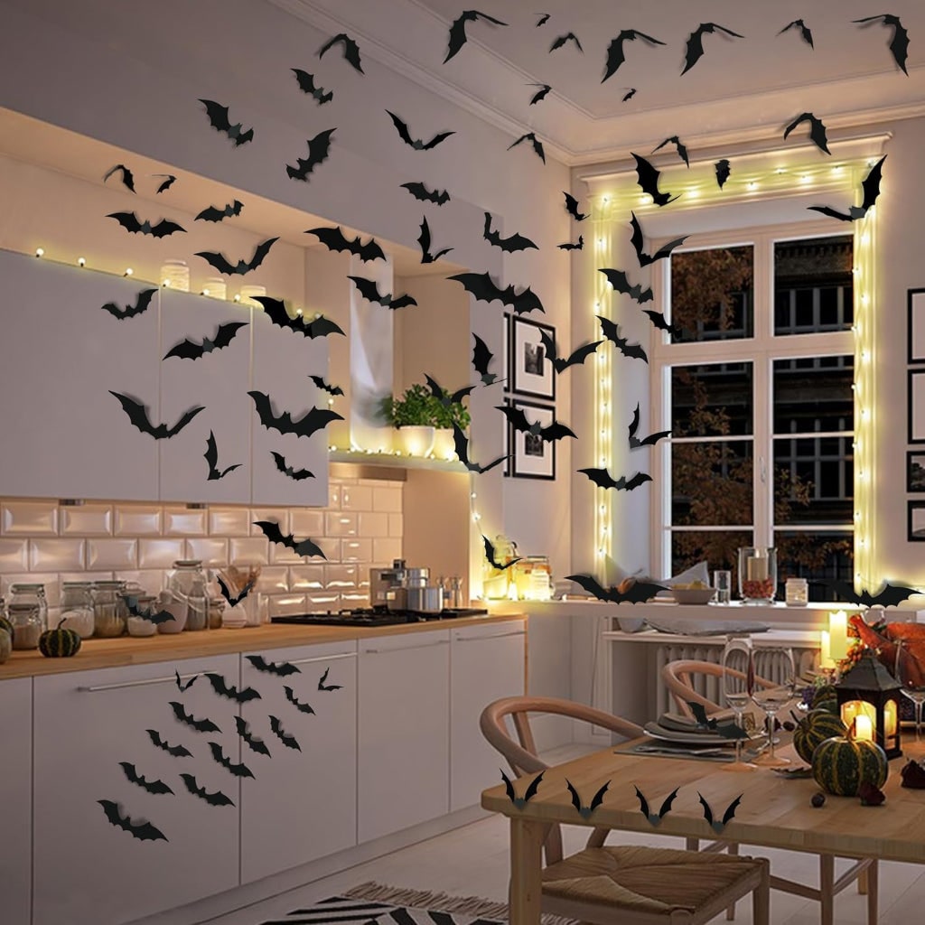 Conjunto de Adesivos de Parede 3D de Morcego para Decoração de Halloween