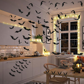 Conjunto de Adesivos de Parede 3D de Morcego para Decoração de Halloween