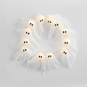 12-Light Illuminated Ghost Halloween Wreath