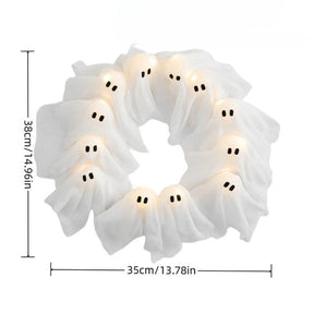 12-Light Illuminated Ghost Halloween Wreath