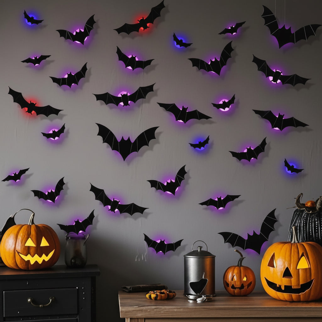 Decoração de Halloween com Morcegos de LED para Parede