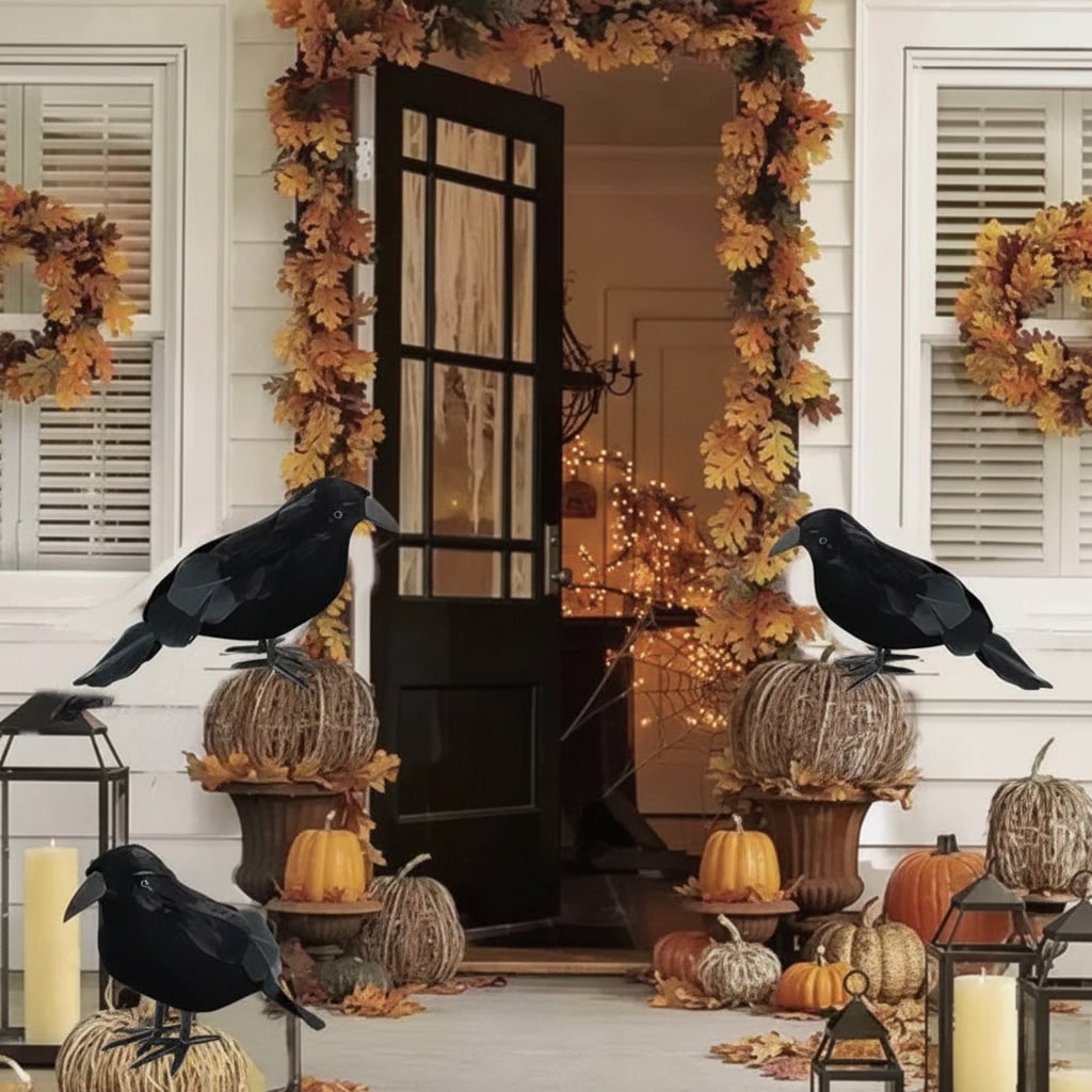 Corvos Artificiais Realistas para Decoração de Halloween