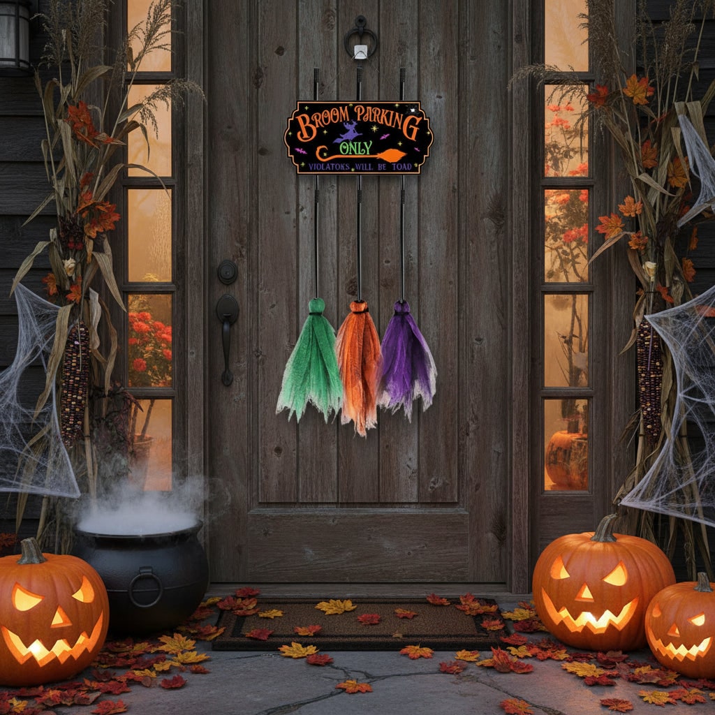 Placa de Estacionamento para Vassouras de Bruxa - Decoração Divertida de Halloween