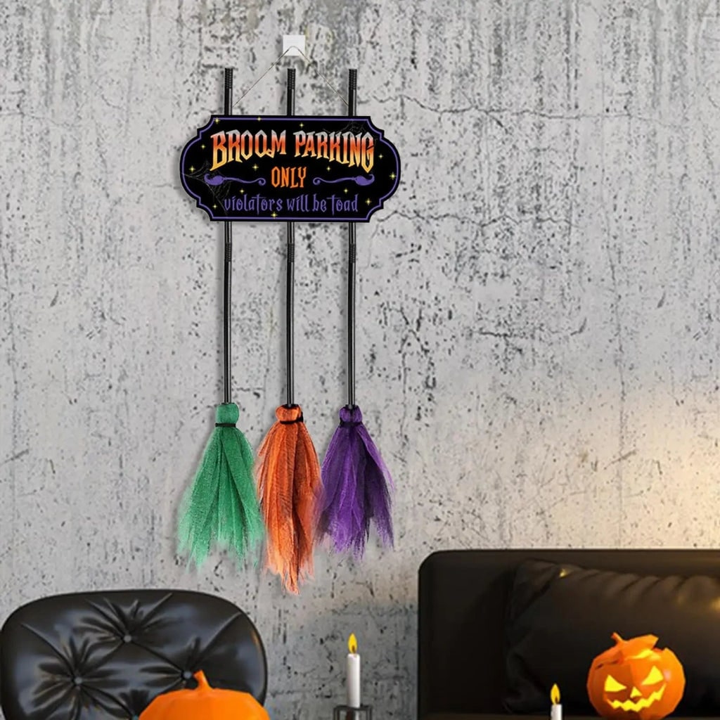 Placa de Decoração de Halloween Estacionamento de Vassouras Acento Divertido para Casa