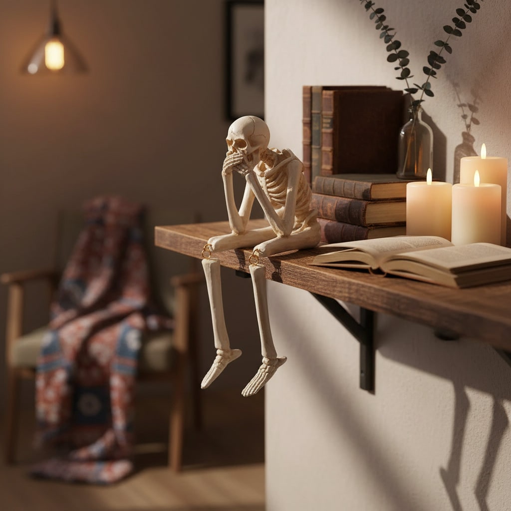 Estatueta de Esqueleto para Decoração de Halloween e Enfeite para Casa