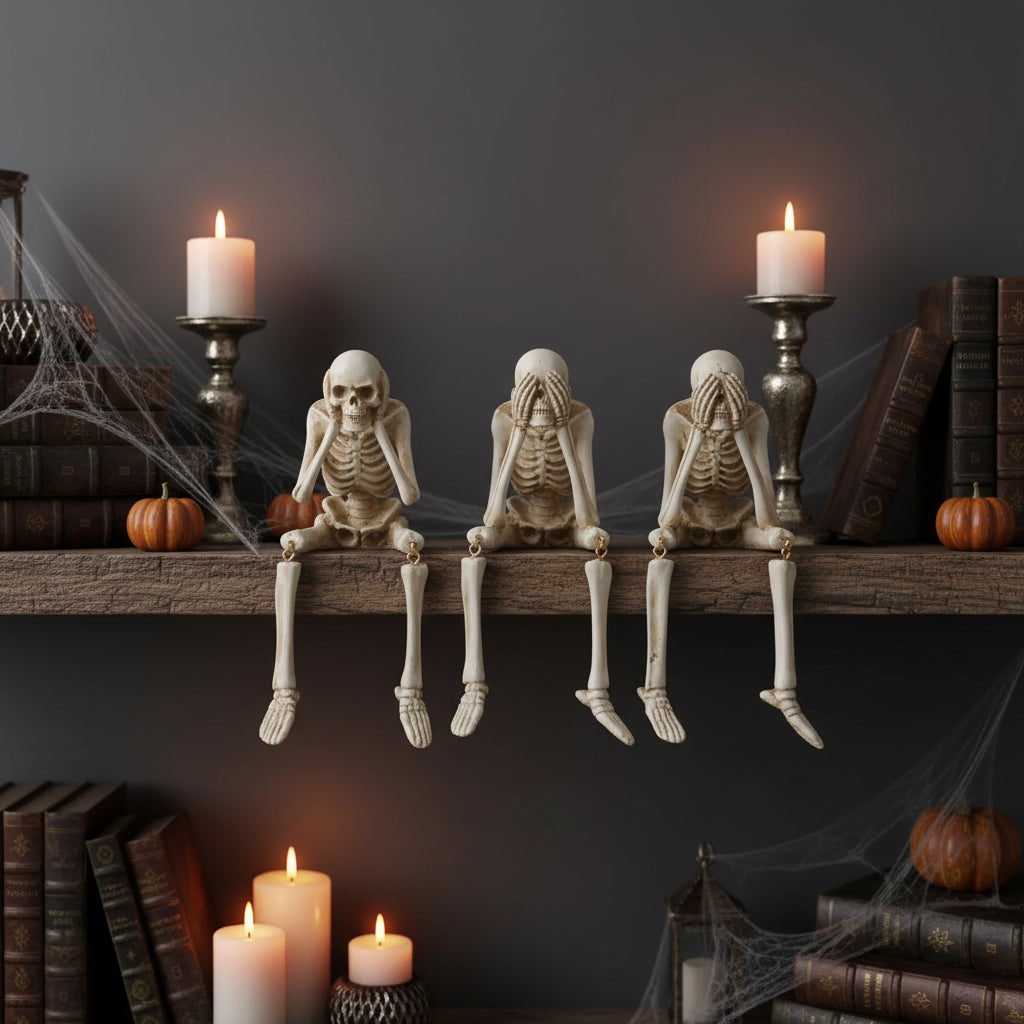 Estatueta de Esqueleto para Decoração de Halloween e Enfeite para Casa