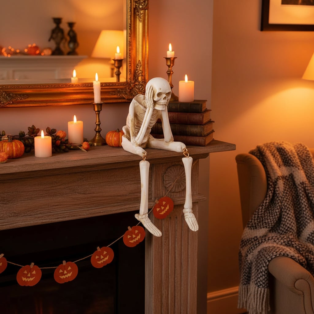 Estatueta de Esqueleto para Decoração de Halloween e Enfeite para Casa