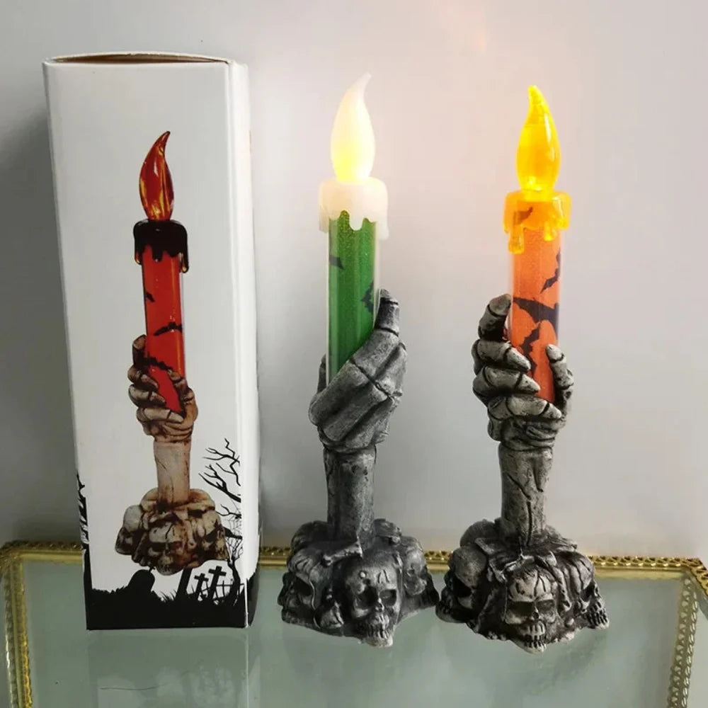 Suportes de Vela de Caveira para Decoração de Halloween com Design Assustador