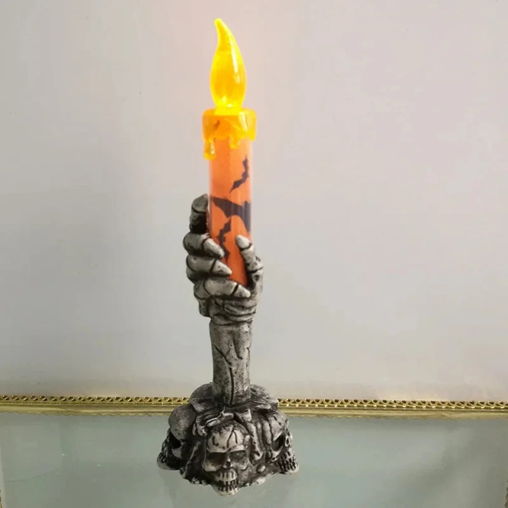 Suportes de Vela de Caveira para Decoração de Halloween com Design Assustador