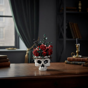 Arranjo de Flores Gótico com Design de Caveira para Decoração de Halloween