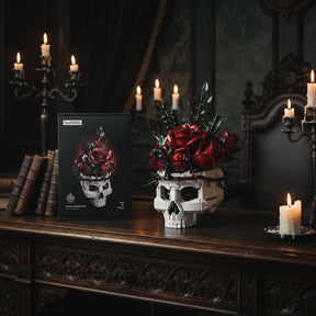 Arranjo de Flores Gótico com Design de Caveira para Decoração de Halloween