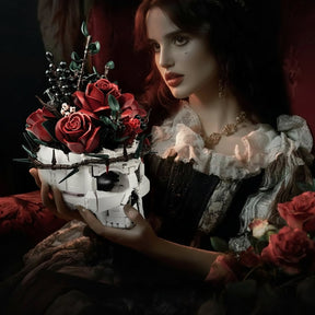 Arranjo de Flores Gótico com Design de Caveira para Decoração de Halloween