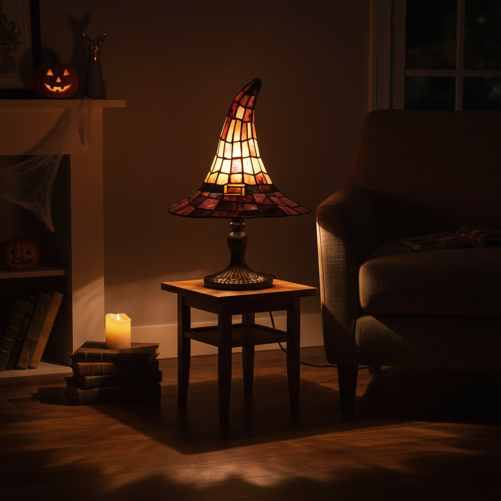 Luminária de Mesa para Decoração de Halloween com Design de Chapéu de Bruxa