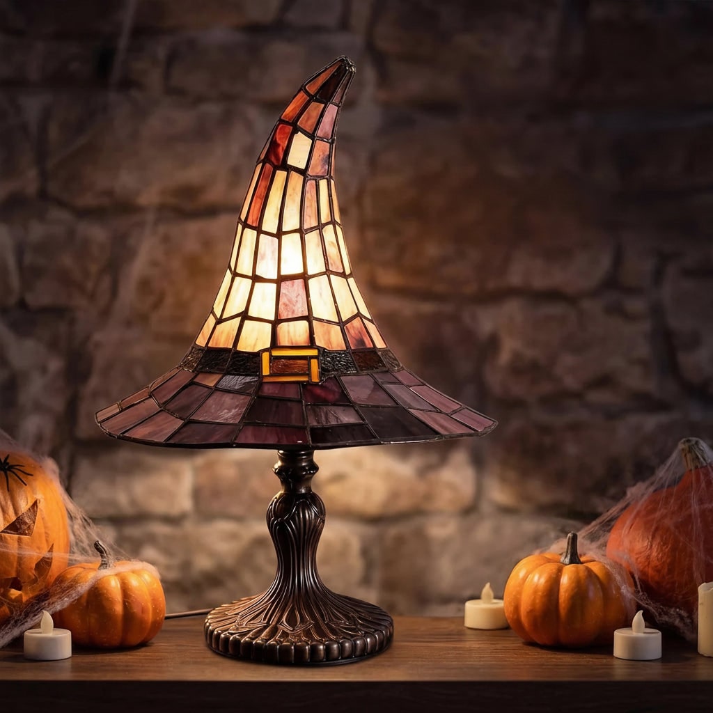 Luminária de Mesa para Decoração de Halloween com Design de Chapéu de Bruxa