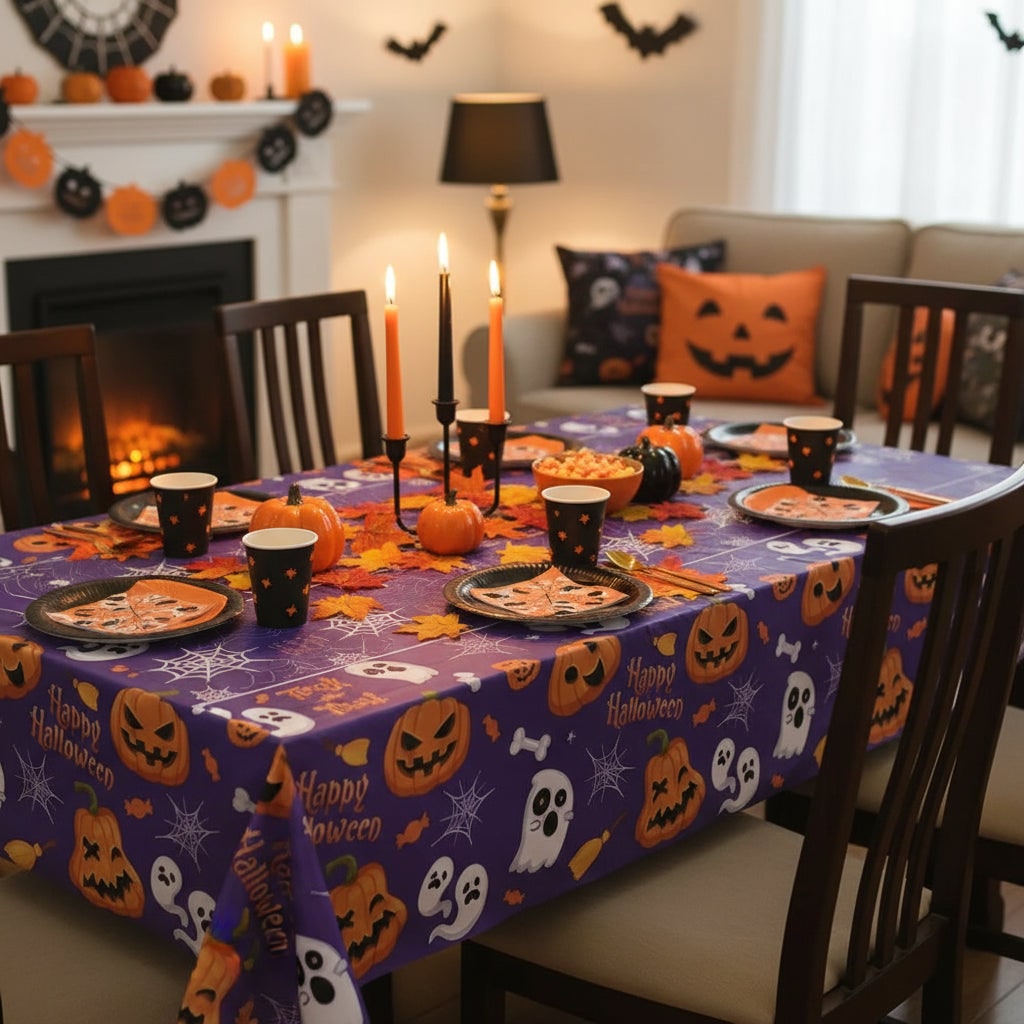 Toalha de Mesa para Decoração de Halloween com Estampa de Teia de Aranha