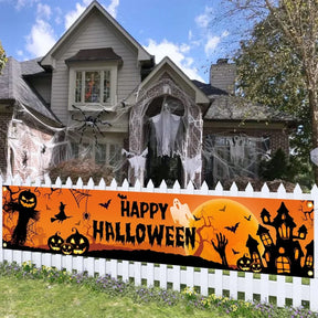 Halloween Pumpkin and Bat Party Banner