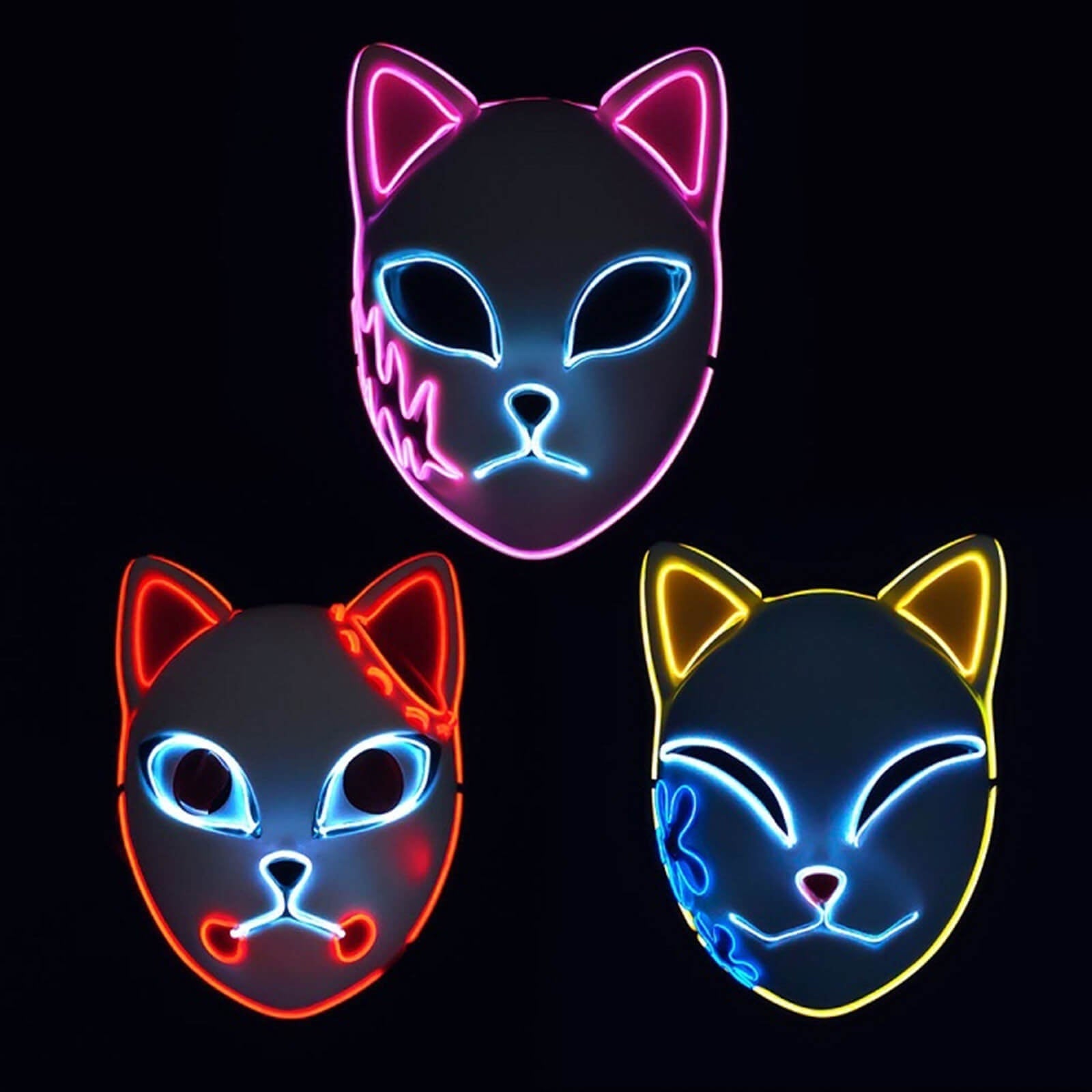 Máscara de Gato para Halloween com Design de Luz LED Fantasia Máscara Iluminada