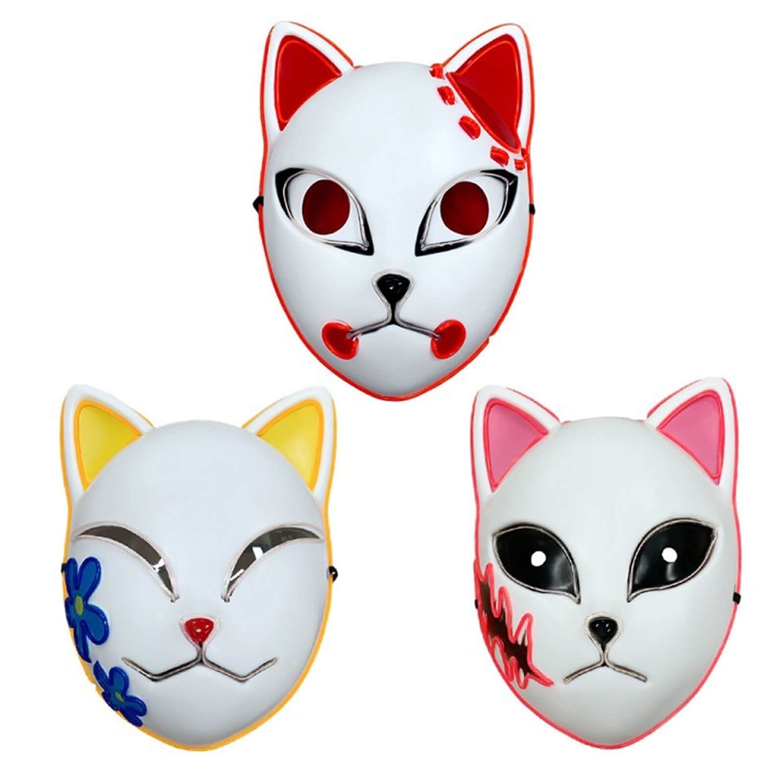 Máscara de Gato para Halloween com Design de Luz LED Fantasia Máscara Iluminada