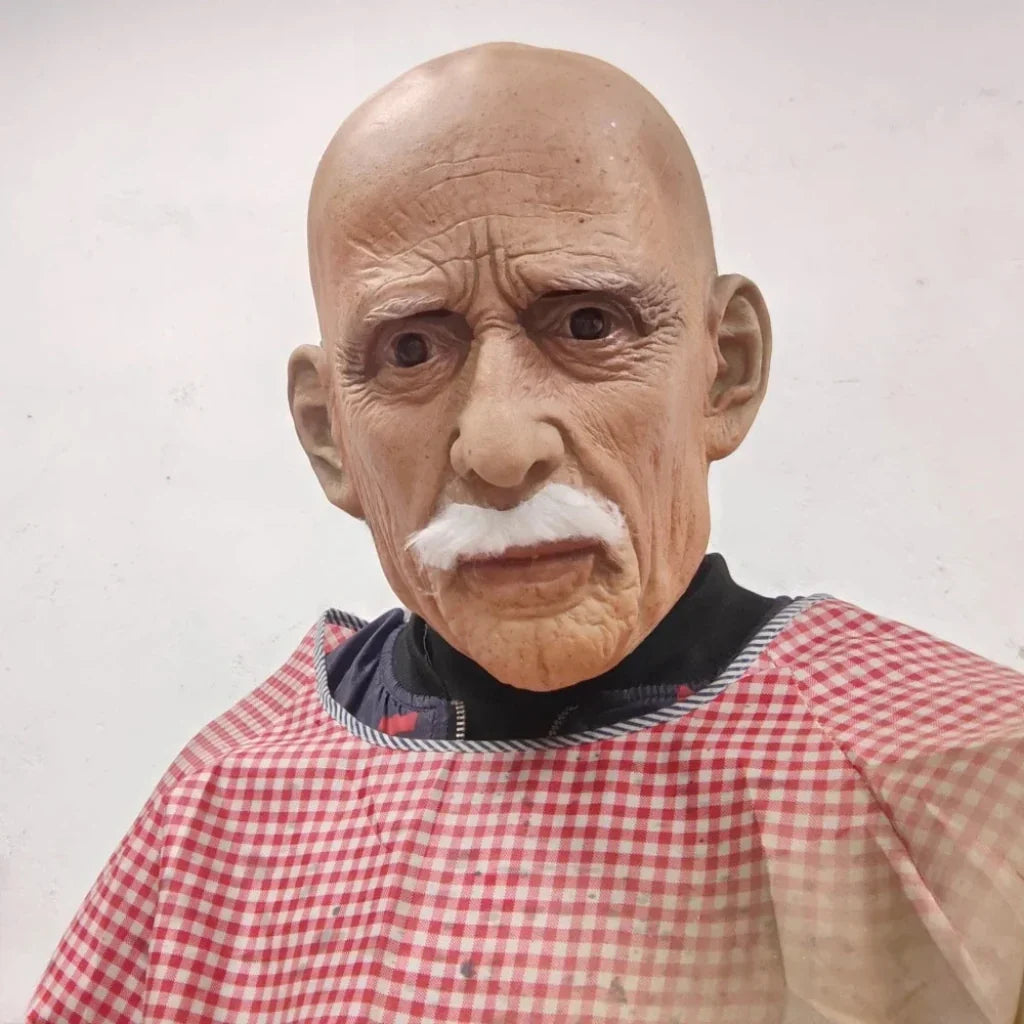 Full-Head Old Man Costume Mask with White Beard