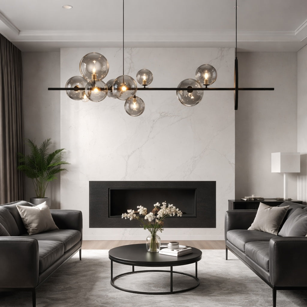 Glass Ring Pendant Light – 47.2" / 120.0cm 10 Heads, Warm White, Gold – pendant light image 12