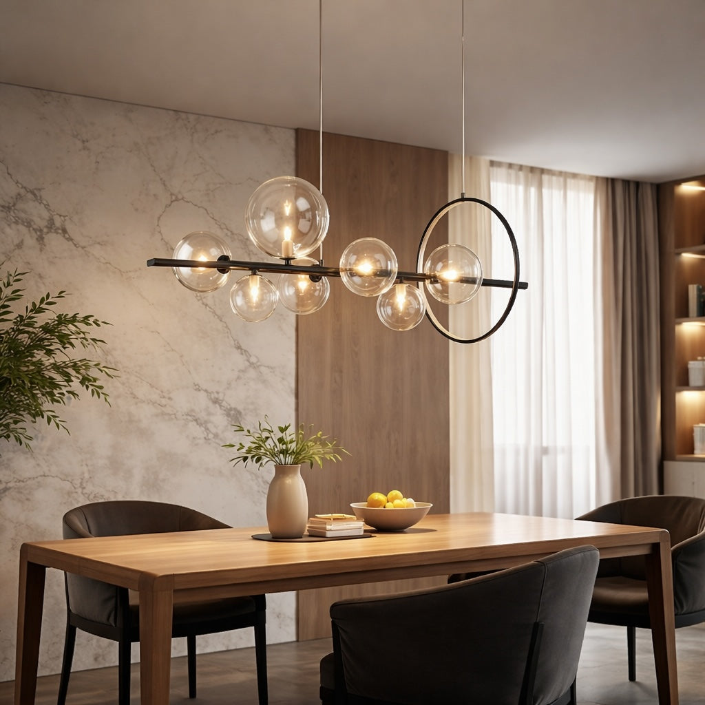 Glass Ring Pendant Light – 35.4" / 89.9cm 7 Heads, Warm White, Black – pendant light image 9