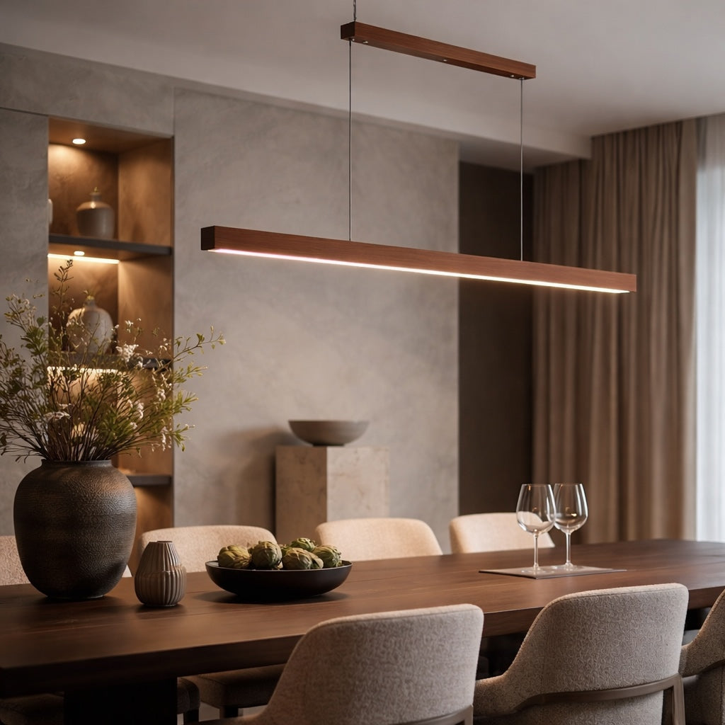 Linear Wood LED Pendant Light – Walnut | 1 mount, 70.9" / 180.1cm – pendant light image 37