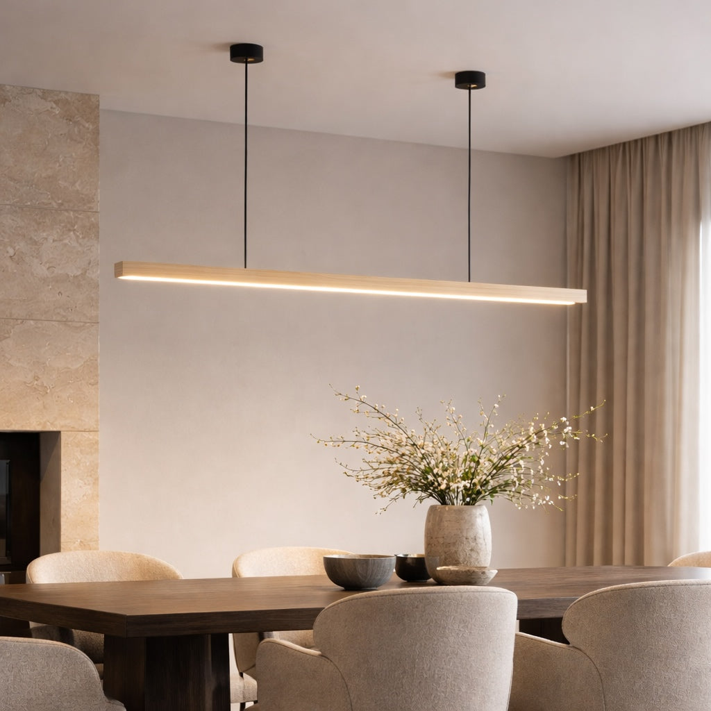 Linear Wood LED Pendant Light – Pine | 2 mounts, 70.9" / 180.1cm – pendant light image 25