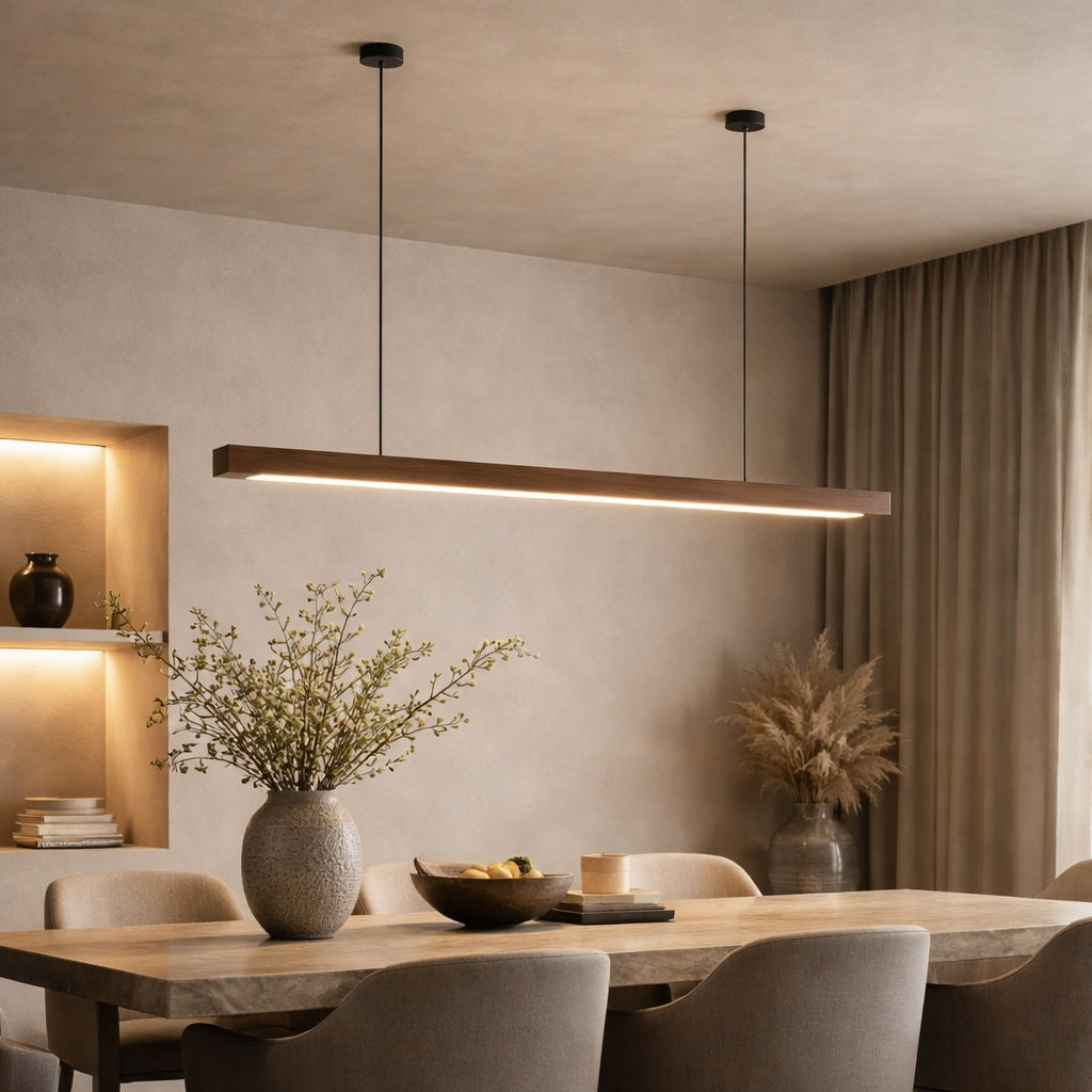 Linear Wood LED Pendant Light – Walnut | 2 mounts, 70.9" / 180.1cm – pendant light image 33