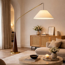 Curved Metal Floor Lamp – Walnut & Gold – floor lamp image 6