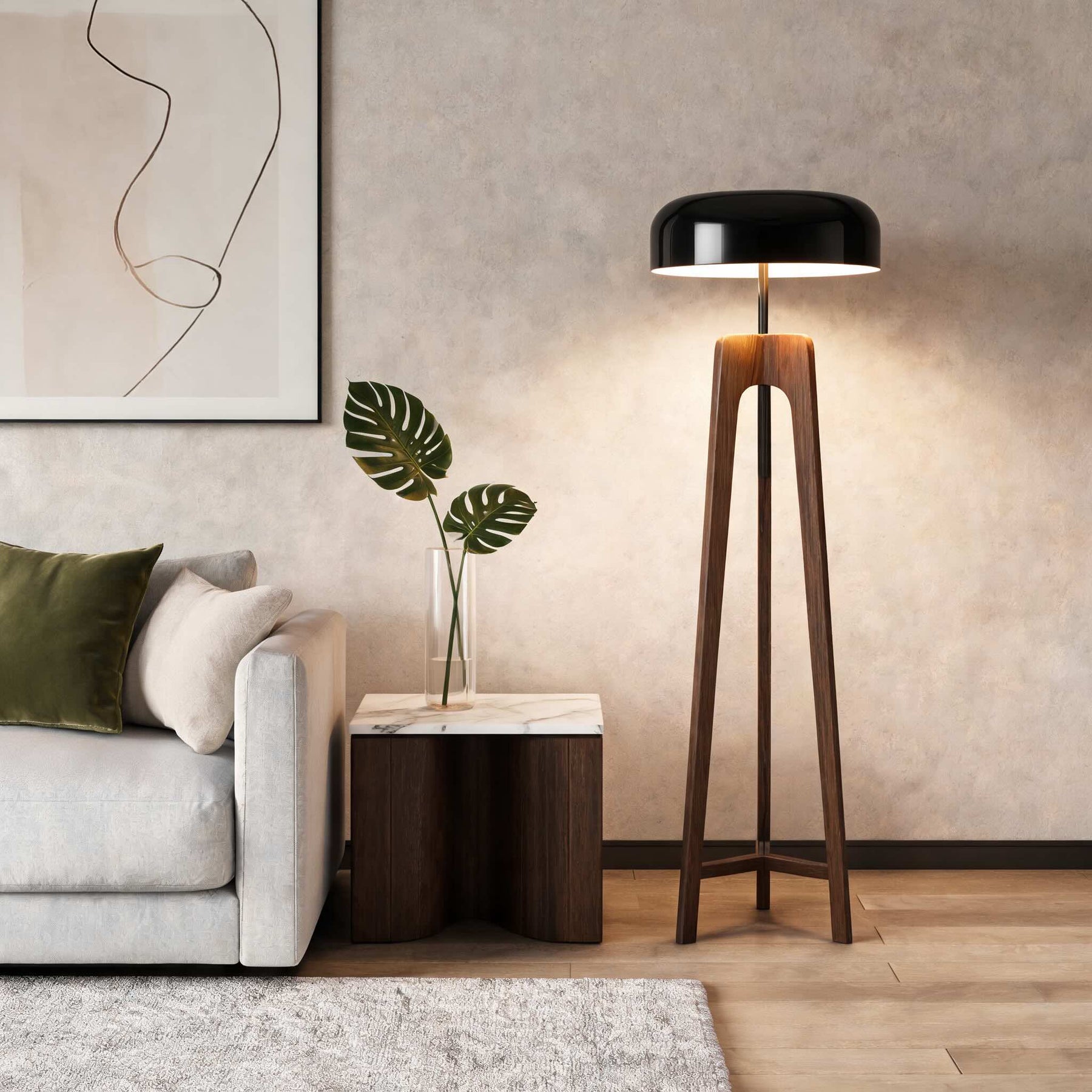 Walnut & Black Metal Floor Lamp – floor lamp image 5