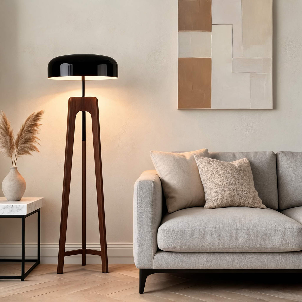 Walnut & Black Metal Floor Lamp – floor lamp image 2