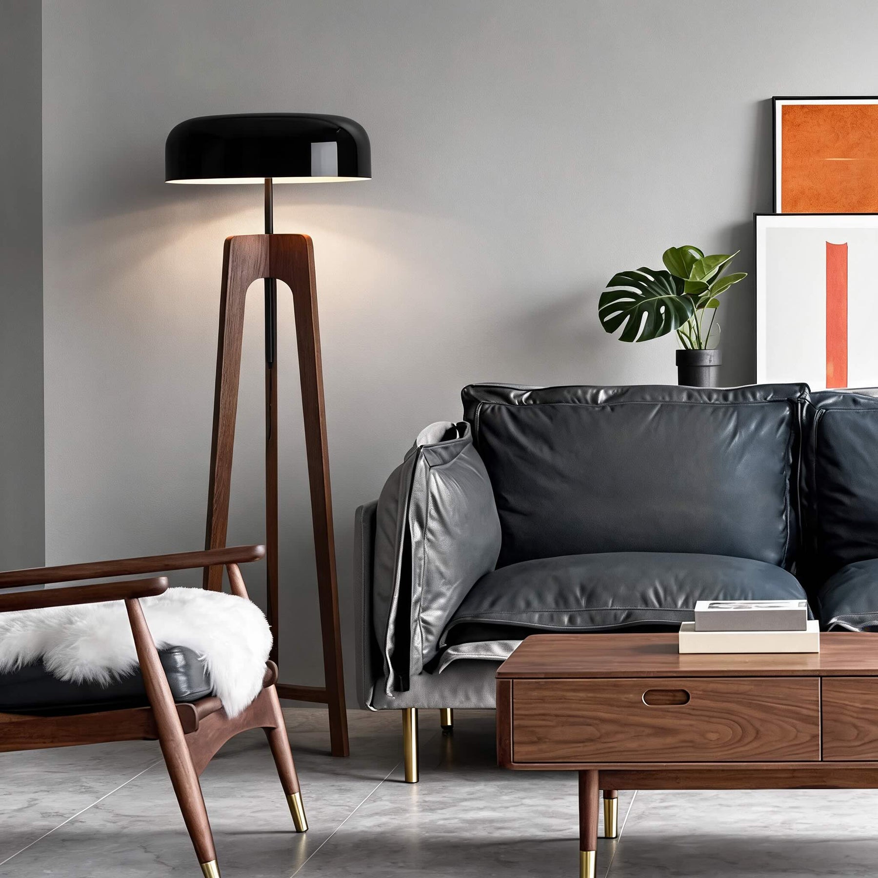Walnut & Black Metal Floor Lamp – floor lamp image 7