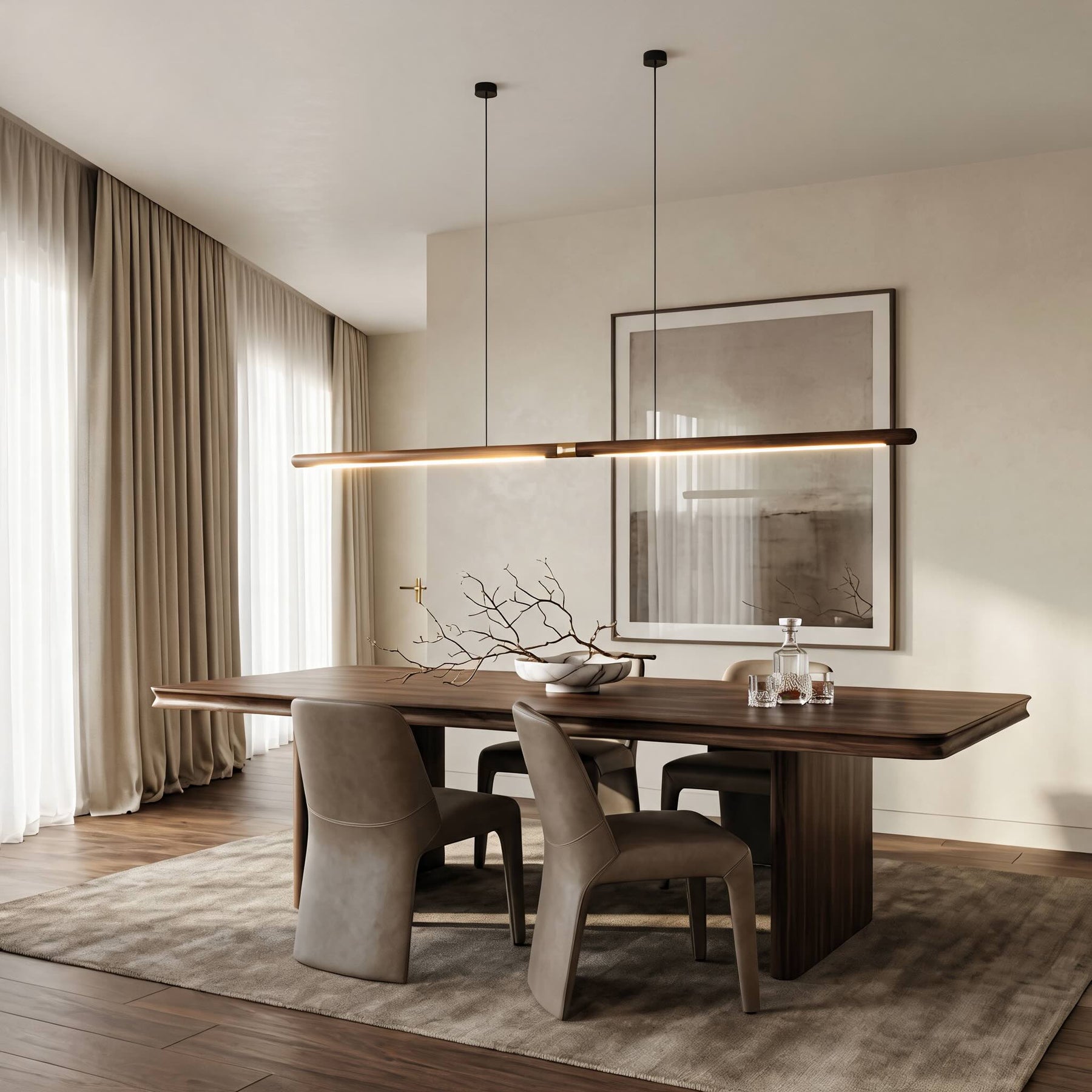 Black Walnut Linear Pendant Light – A Regular, 3 Color Dimming – pendant light image 8