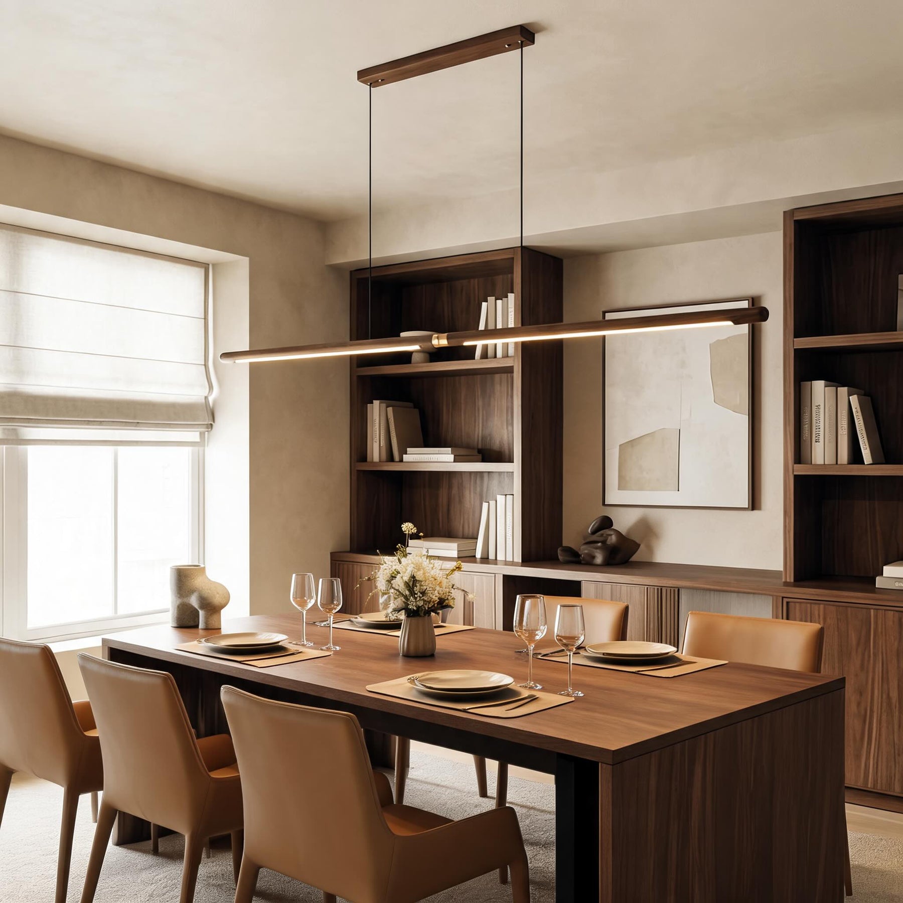 Black Walnut Linear Pendant Light – B with Canopy, 3 Color Dimming – pendant light image 12